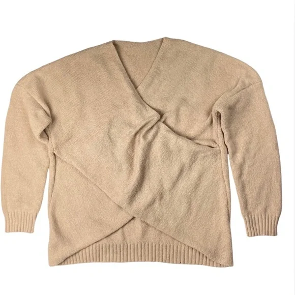 Women’s Tan Pull Over Sweater V-Neck - Picture 3 of 8